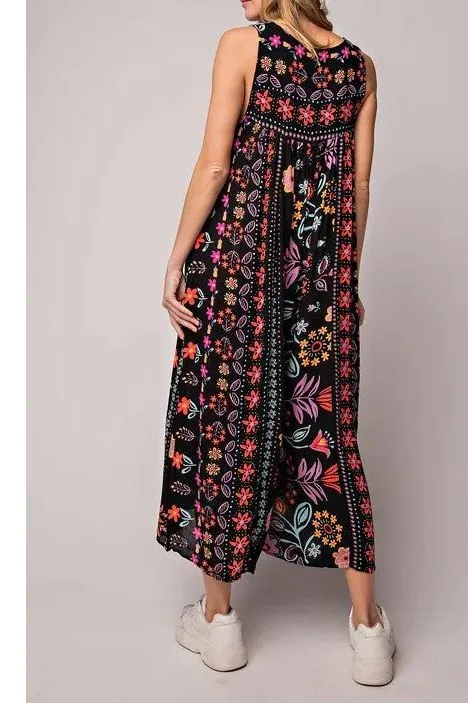 💃✨ Vintage Printed Loose Sleeveless Jumpsuit