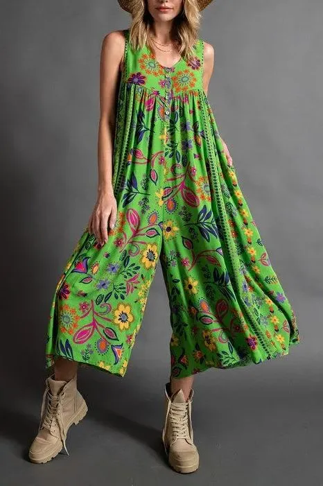 💃✨ Vintage Printed Loose Sleeveless Jumpsuit