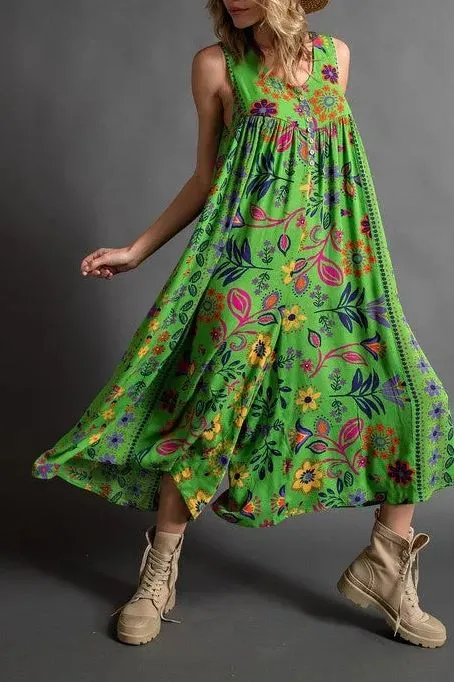 💃✨ Vintage Printed Loose Sleeveless Jumpsuit