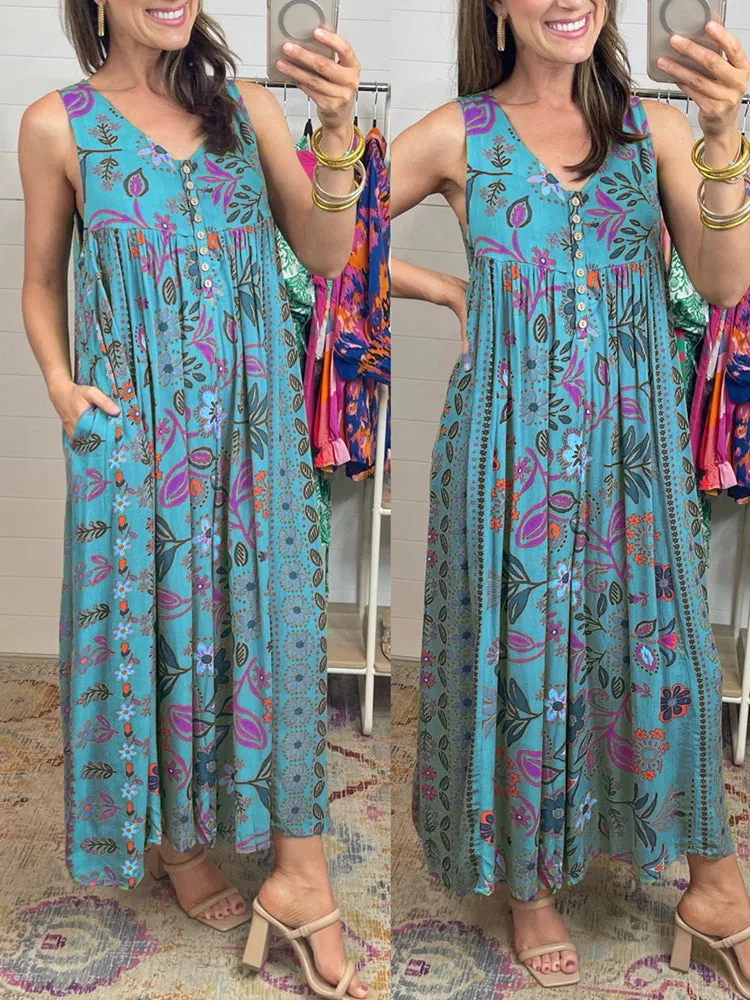 💃✨ Vintage Printed Loose Sleeveless Jumpsuit