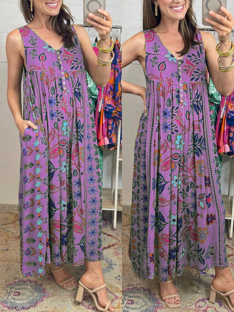 💃✨ Vintage Printed Loose Sleeveless Jumpsuit