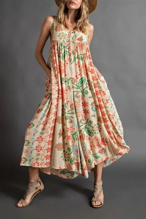 💃✨ Vintage Printed Loose Sleeveless Jumpsuit