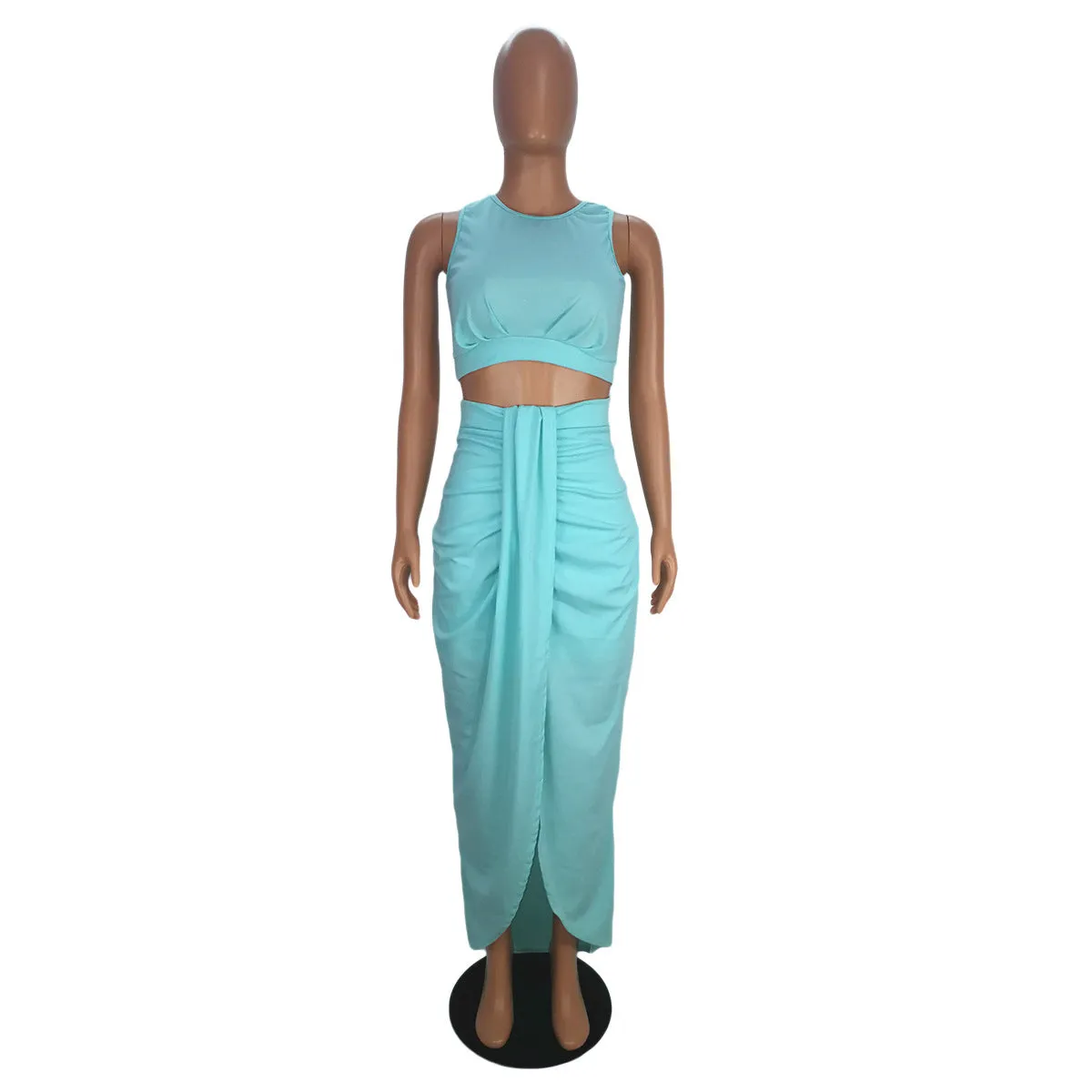 Bandage Crop Top with Irregular Long Skirt Club Dress Set