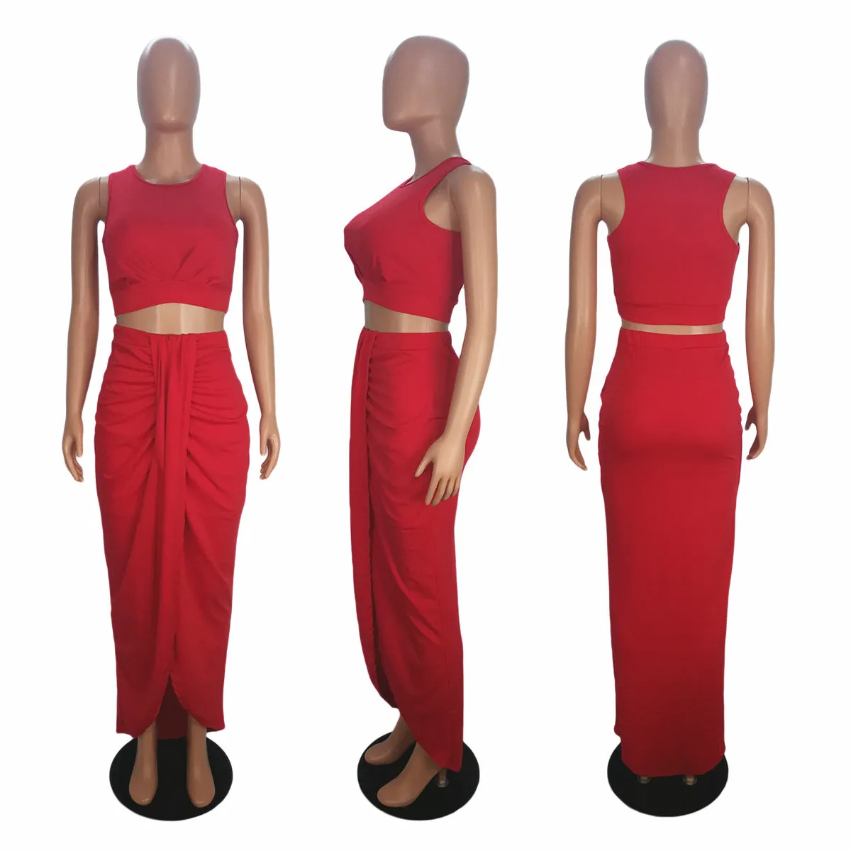 Bandage Crop Top with Irregular Long Skirt Club Dress Set