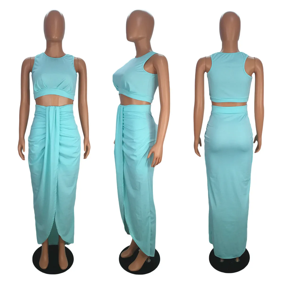 Bandage Crop Top with Irregular Long Skirt Club Dress Set