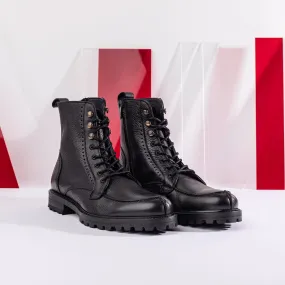 Black Leather Alerina Chunky Hiking Combat Lace Up Zipper Boots - AW24 - Hiking and Trekking Boots
