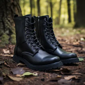 Black Leather Wisteria Lace Up Chunky Derby Toe Cap Boots with Zipper and Track Sole - AW24 - Hiking and Trekking Boots