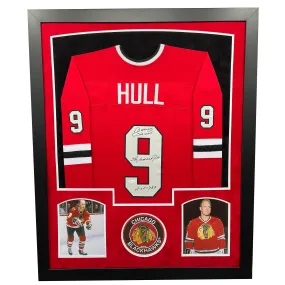 Bobby Hull Signed HOF 1983 Chicago Red Custom Suede Framed hockey Jersey (JSA)