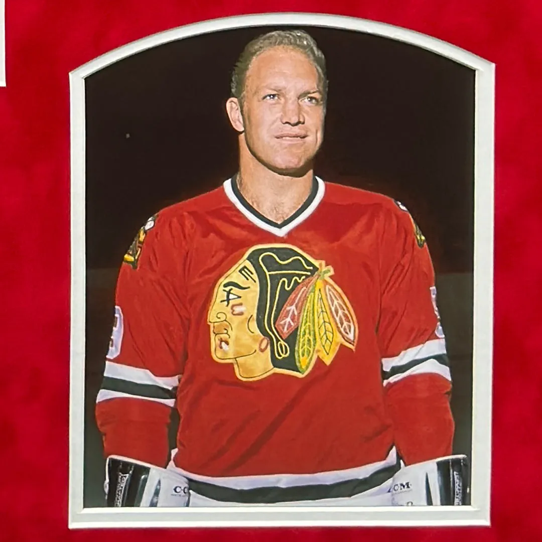 Bobby Hull Signed HOF 1983 Chicago Red Custom Suede Framed hockey Jersey (JSA)