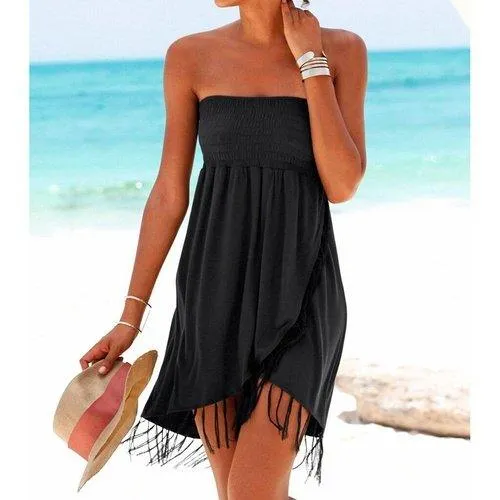 Bohemian Strapless Tassel Bikini Cover Up