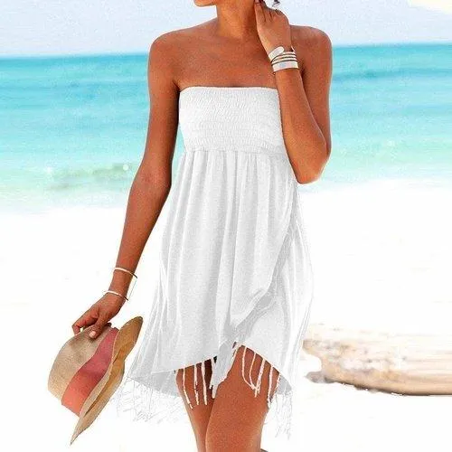 Bohemian Strapless Tassel Bikini Cover Up