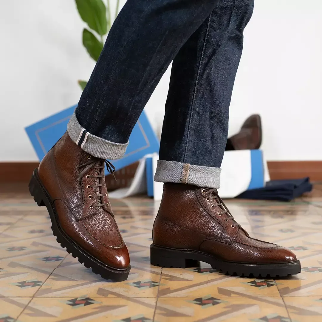 Brown Leather Clement Chunky Hiking Combat Lace Up Boots - Hiking and Trekking Boots