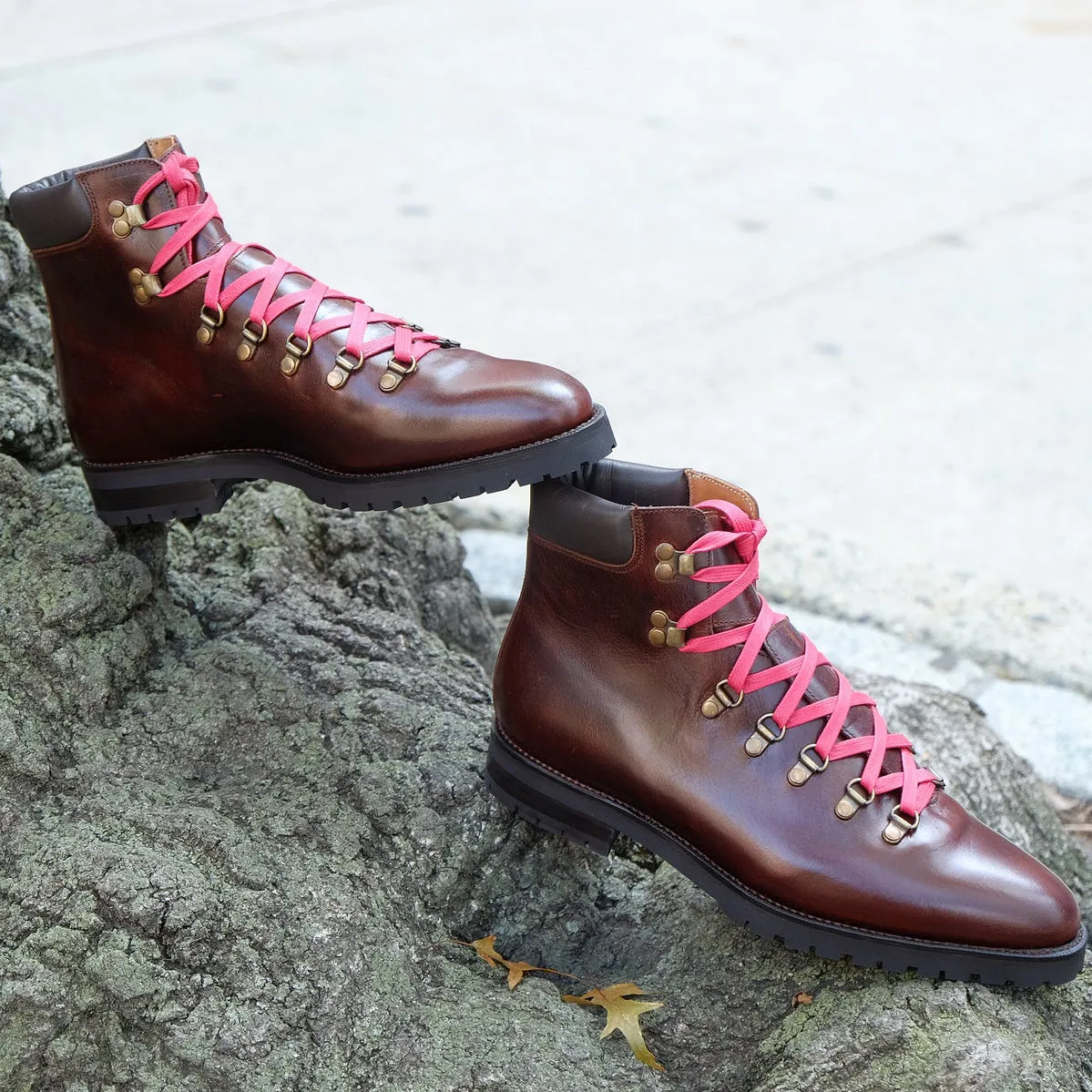 Brown Leather Larett Chunky Hiking Combat Boots - Hiking and Trekking Boots