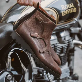 Brown Leather Santana Chunky Monk Strap Boots - With Track Lug Soles - Hiking and Trekking Boots
