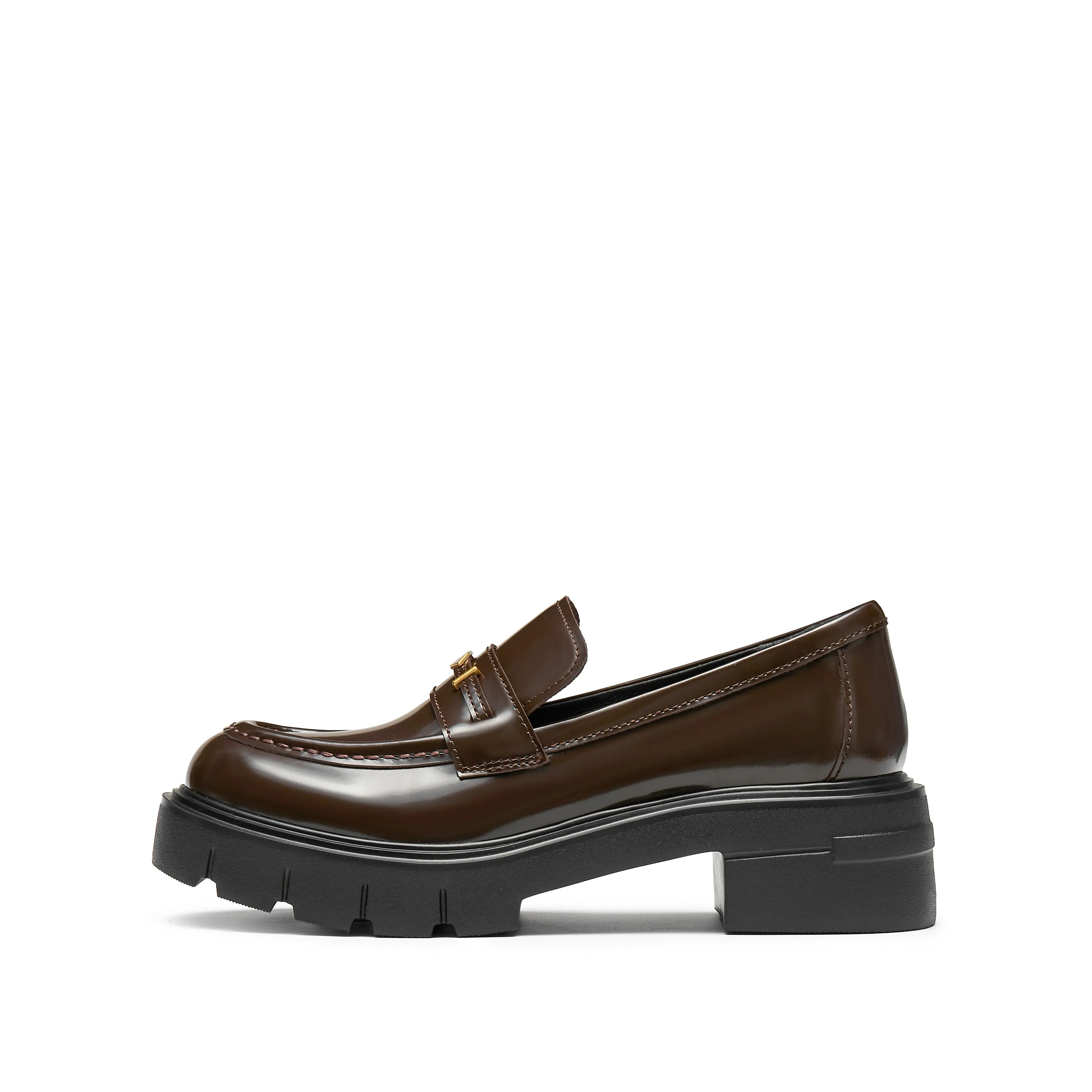 Brown Signature Golden Leaf Leather Loafers