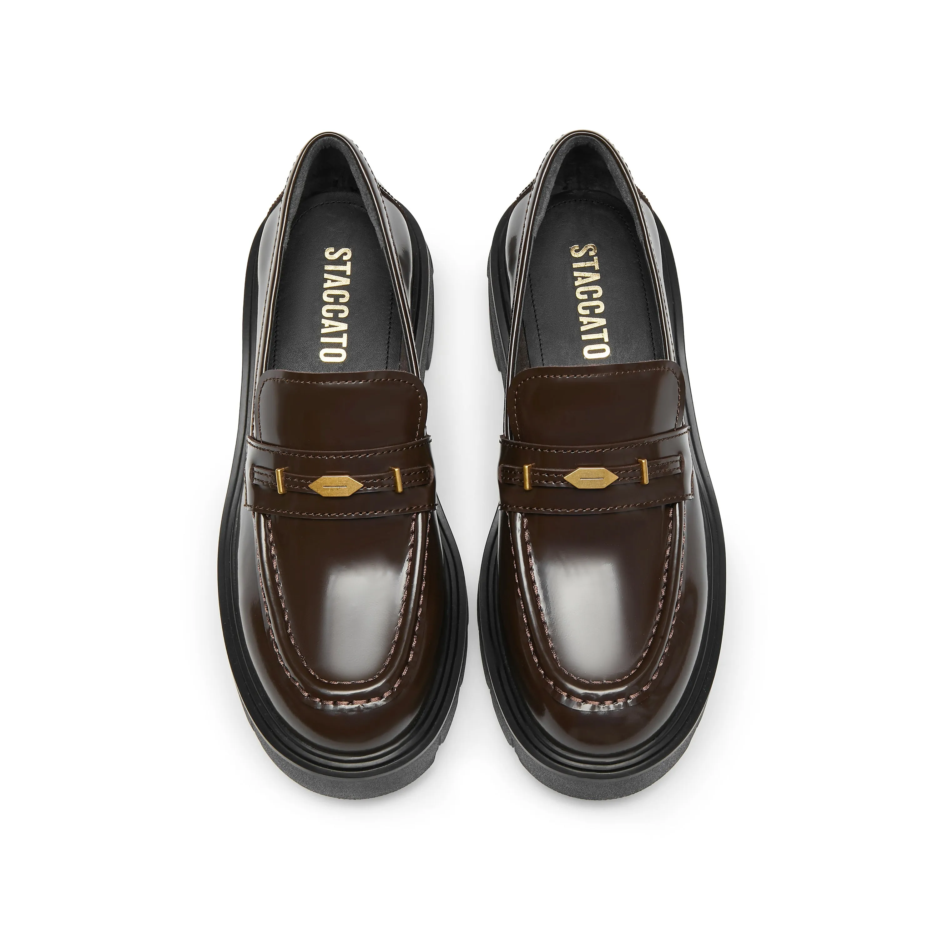 Brown Signature Golden Leaf Leather Loafers
