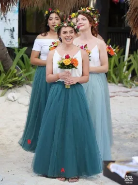 Casual Beach Tulle Summer Beach Two Piece Bridesmaids Dresses Sets