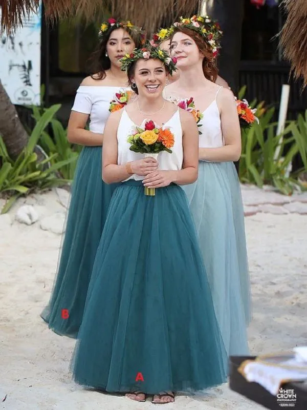 Casual Beach Tulle Summer Beach Two Piece Bridesmaids Dresses Sets