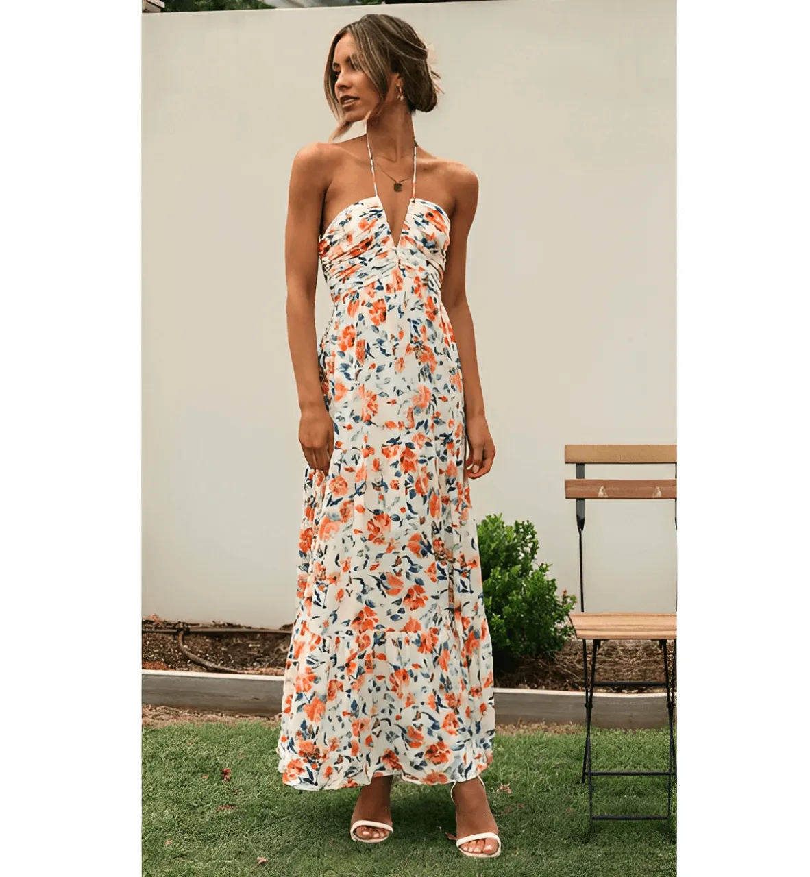 Chiffon Halter V Neck Sleeveless Dress - Eliot