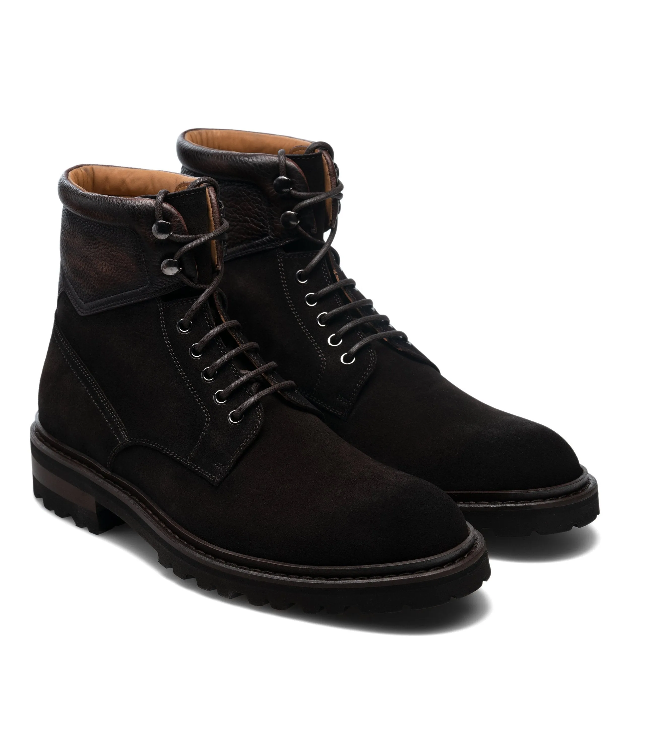 Flat Feet Shoes - Brown Suede Boston Chunky Oxford Boots with Arch Support - Hiking and Trekking Boots