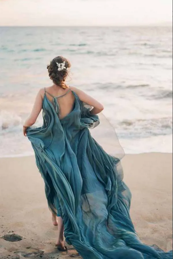 Flowy Chiffon A line Rustic Beach Wedding Dresses With Train, Bridal Gown APW0411