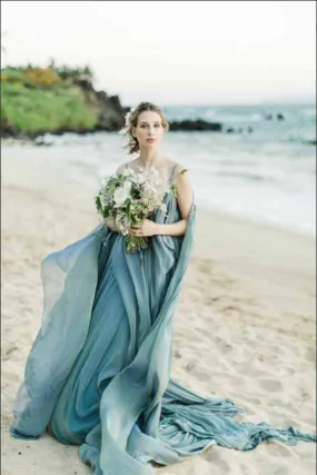 Flowy Chiffon A line Rustic Beach Wedding Dresses With Train, Bridal Gown APW0411
