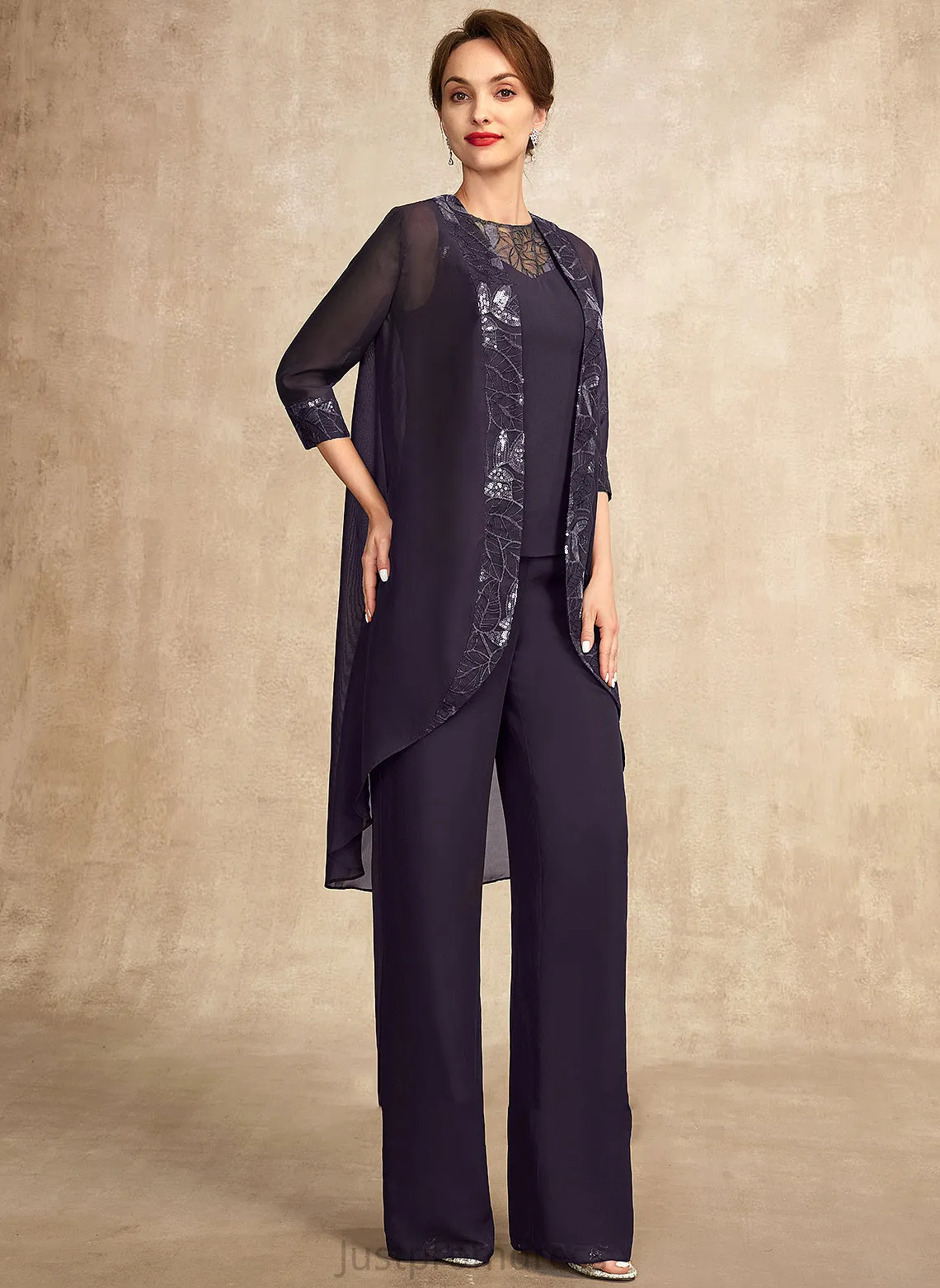Jumpsuit/Pantsuit Mother of the Bride Dresses the Neck Mother Floor-Length Lace Shirley Bride With of Dress Chiffon Sequins Scoop