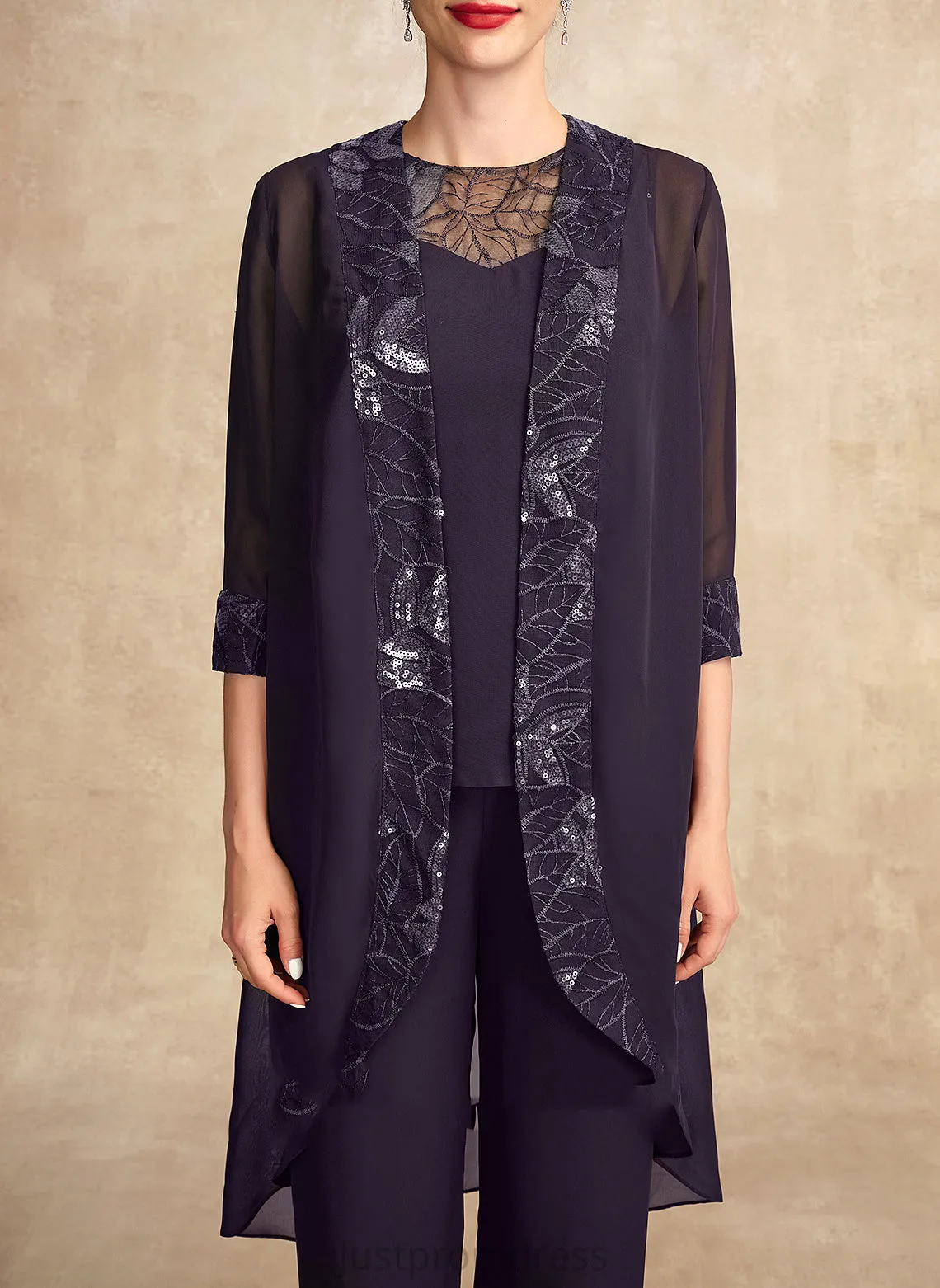 Jumpsuit/Pantsuit Mother of the Bride Dresses the Neck Mother Floor-Length Lace Shirley Bride With of Dress Chiffon Sequins Scoop