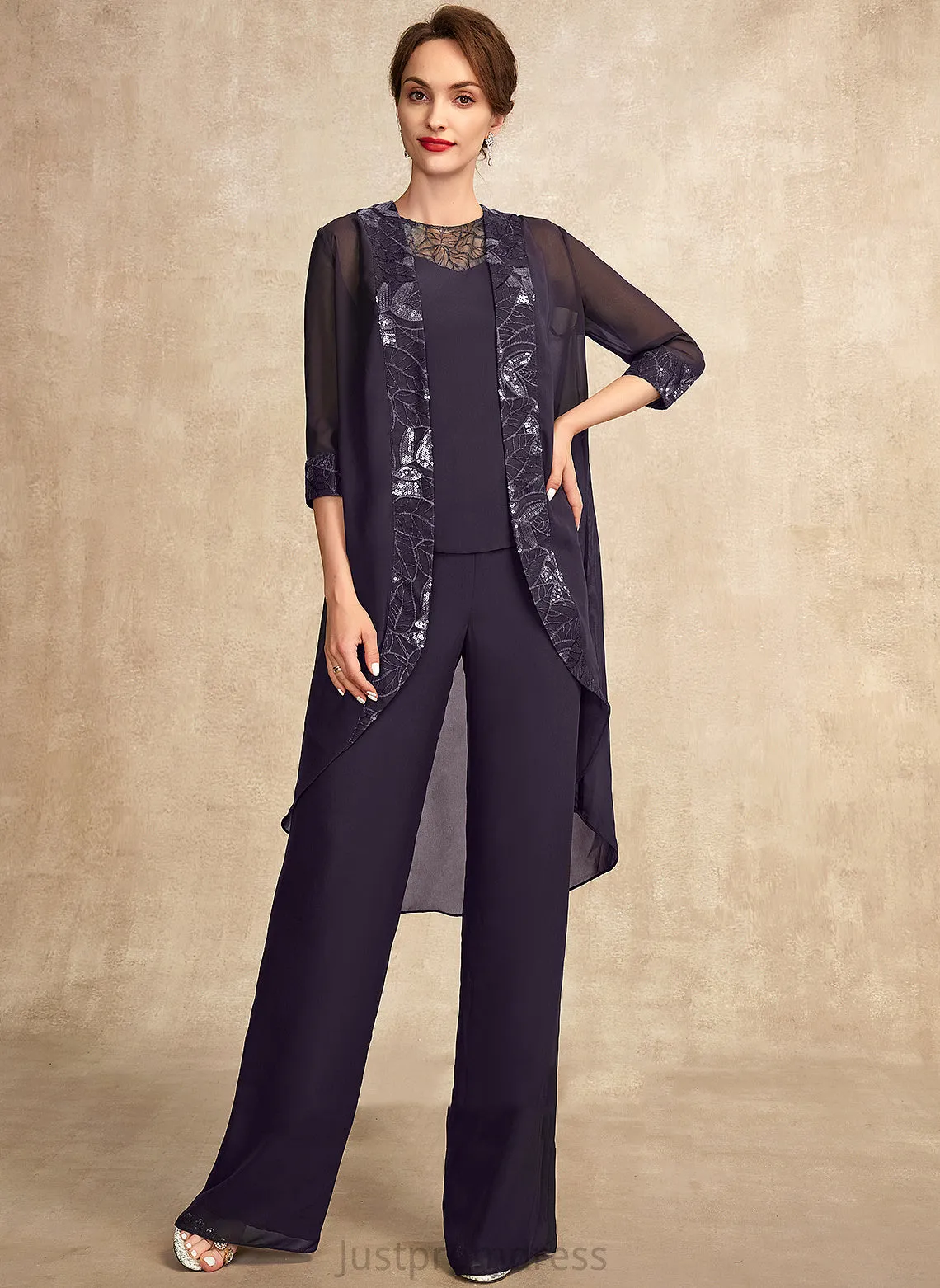 Jumpsuit/Pantsuit Mother of the Bride Dresses the Neck Mother Floor-Length Lace Shirley Bride With of Dress Chiffon Sequins Scoop