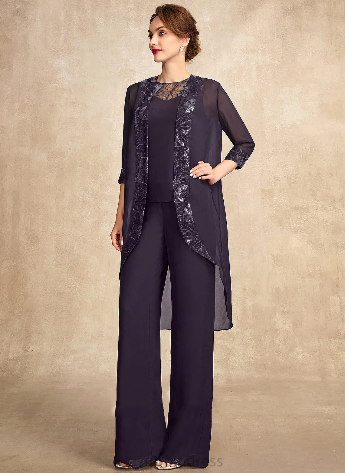 Jumpsuit/Pantsuit Mother of the Bride Dresses the Neck Mother Floor-Length Lace Shirley Bride With of Dress Chiffon Sequins Scoop
