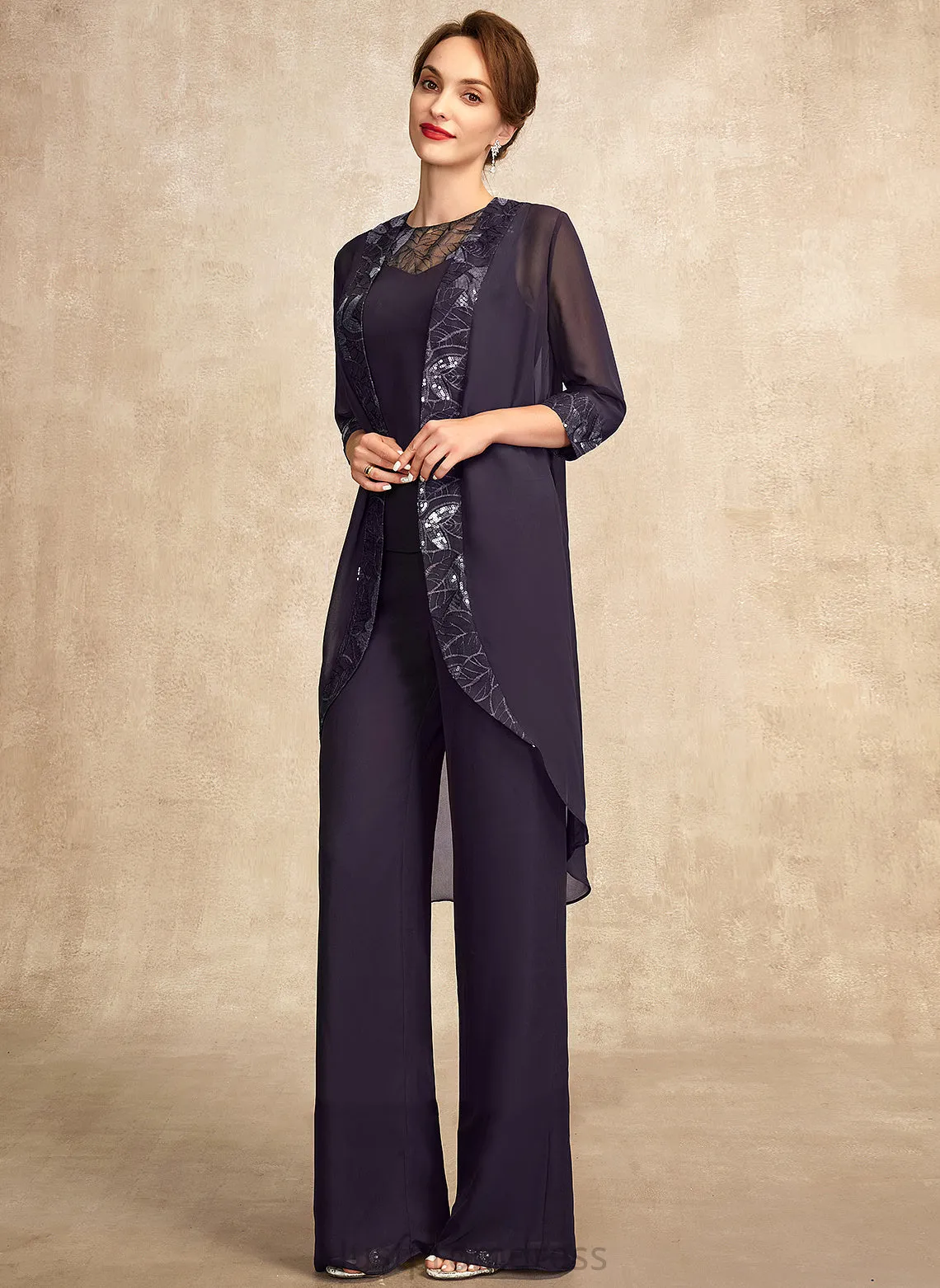 Jumpsuit/Pantsuit Mother of the Bride Dresses the Neck Mother Floor-Length Lace Shirley Bride With of Dress Chiffon Sequins Scoop