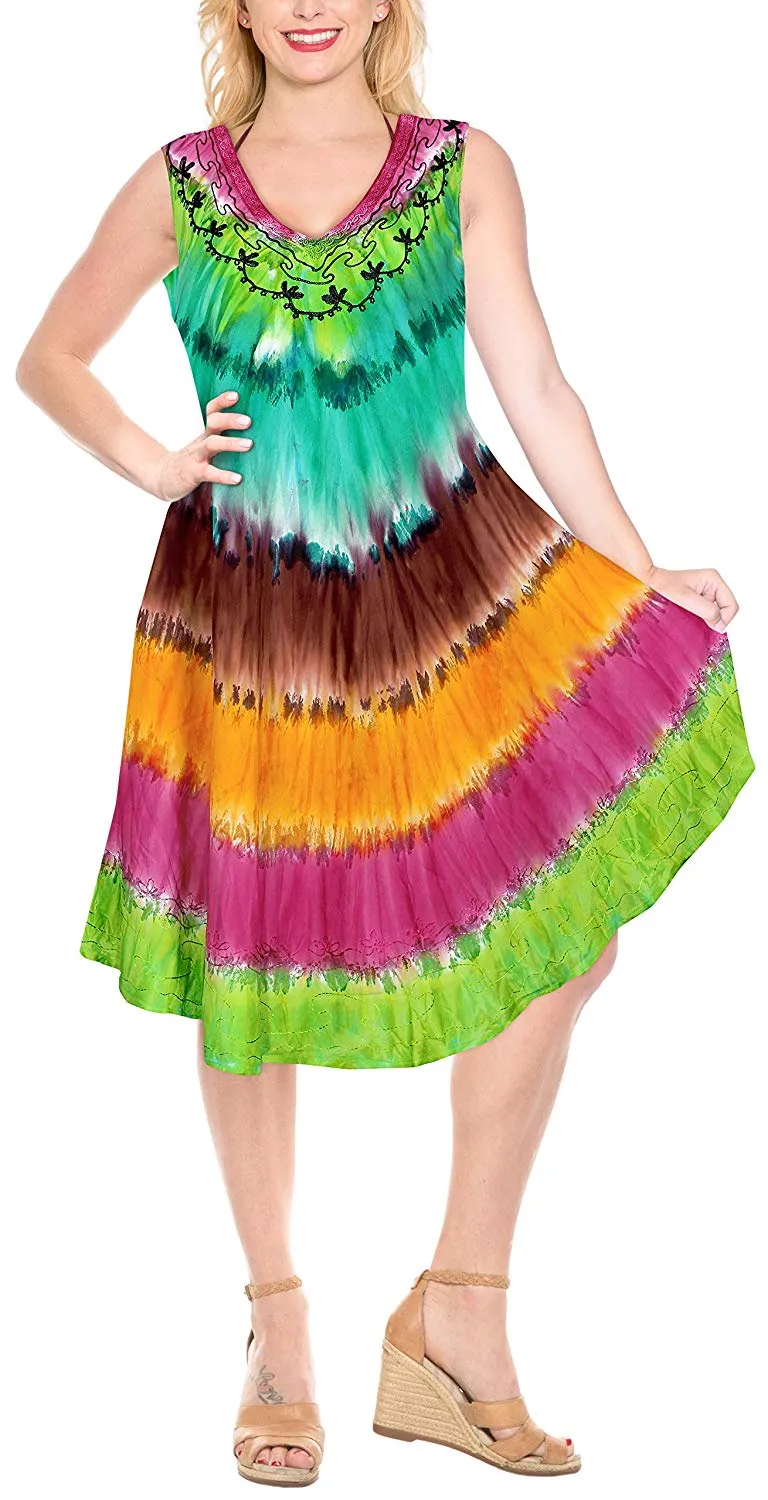 LA LEELA Everyday Essentials Caftan Tunic Tank Summer Beach Dress Swim Cover Up AP