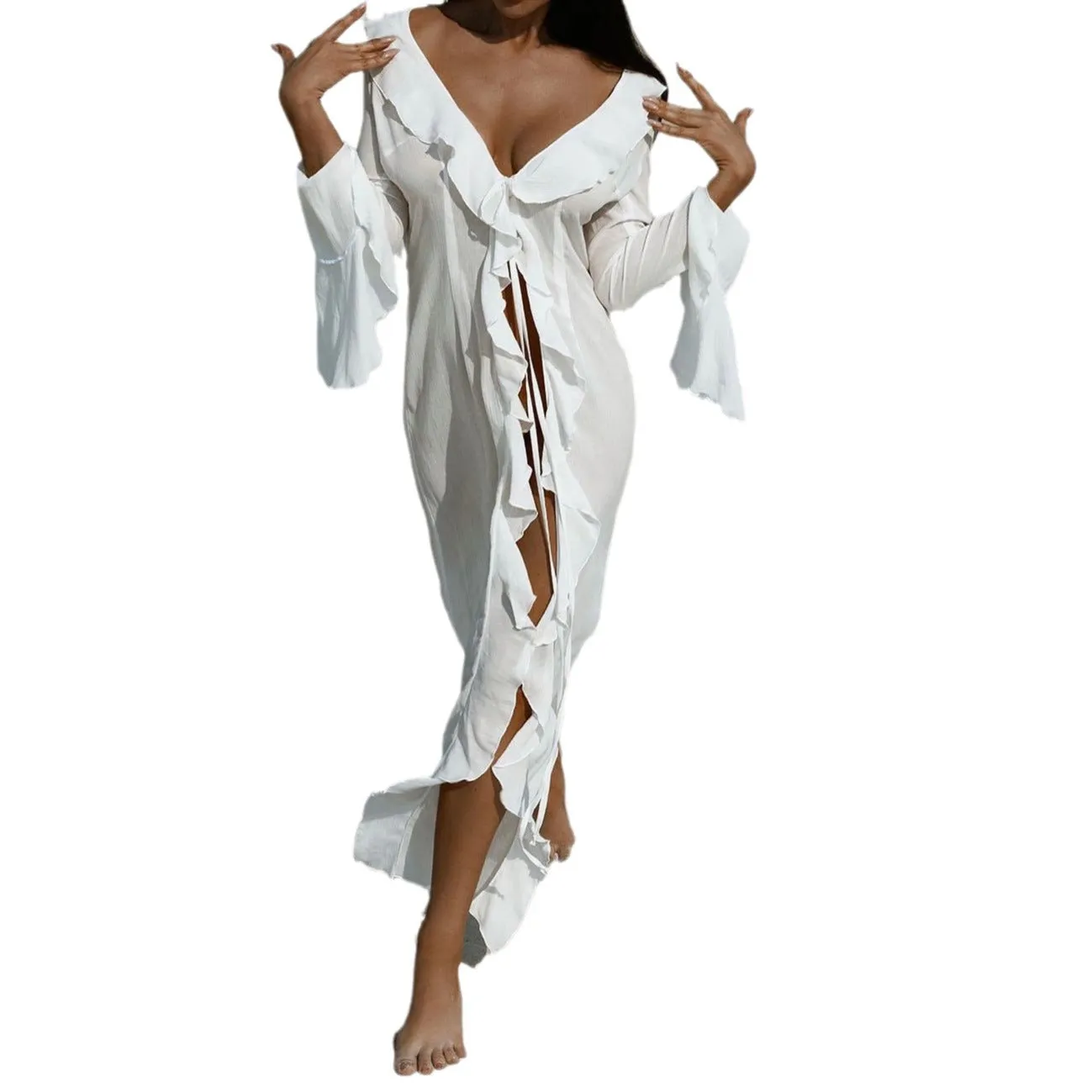 Lace cardigan beach cover-up dress
