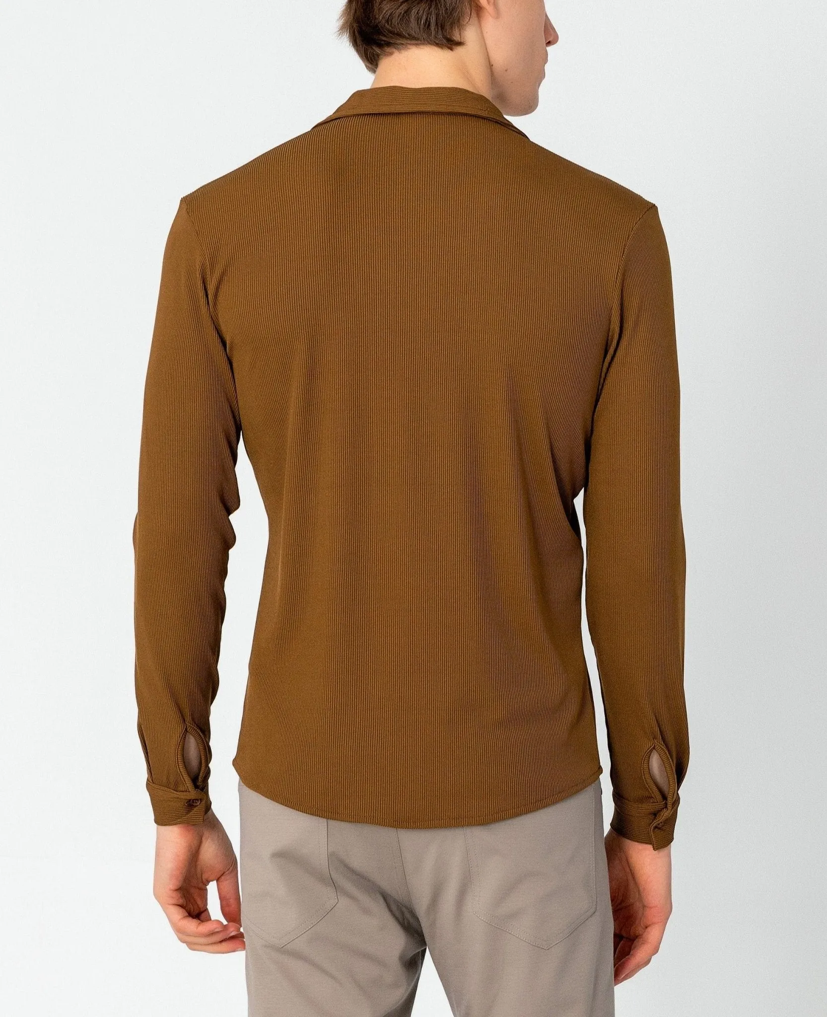 Lightweight Drapery Plisse Shirt - Camel
