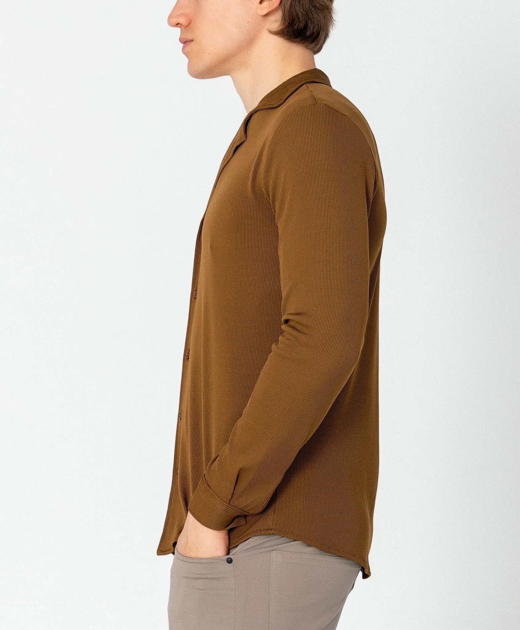 Lightweight Drapery Plisse Shirt - Camel