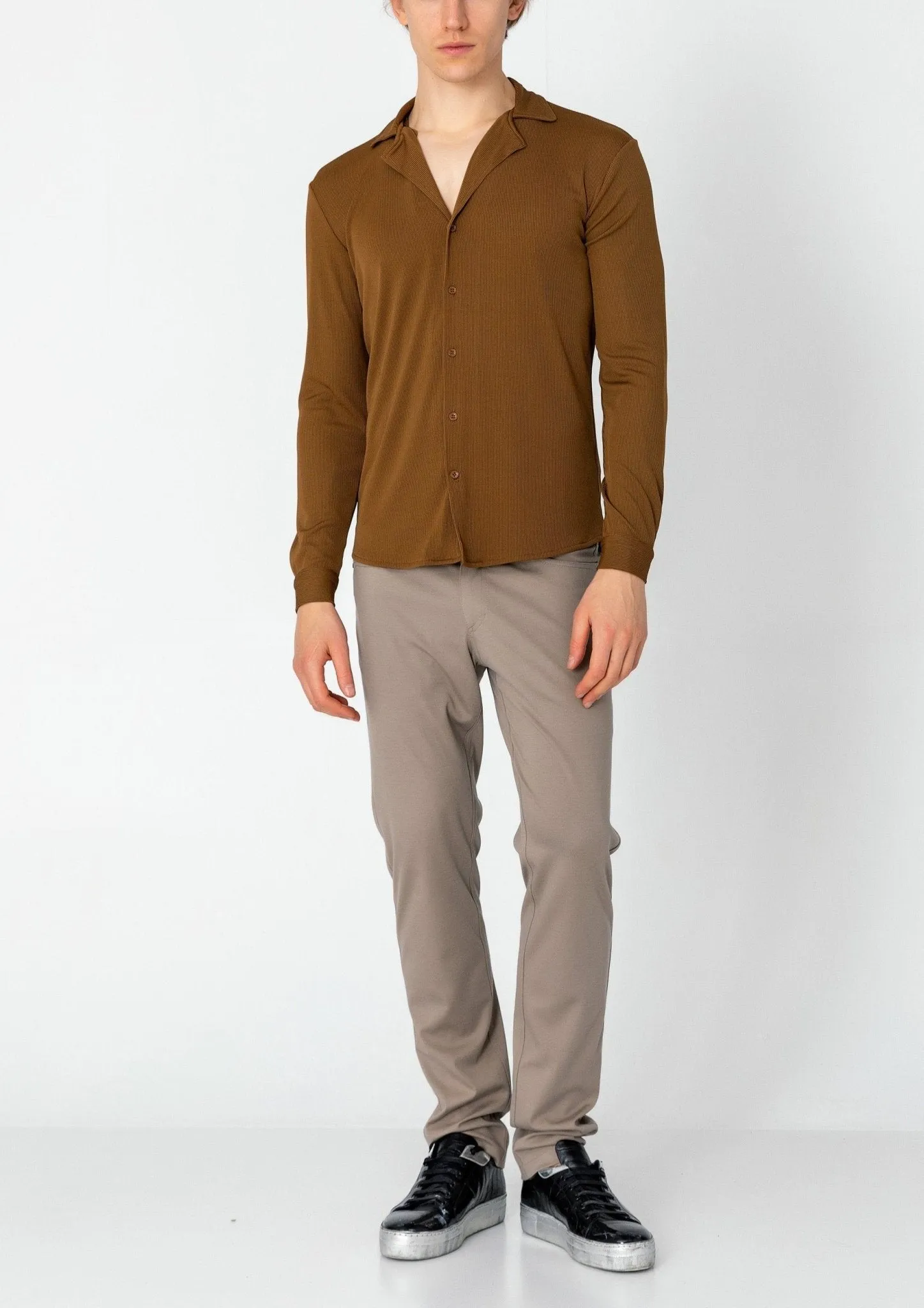 Lightweight Drapery Plisse Shirt - Camel