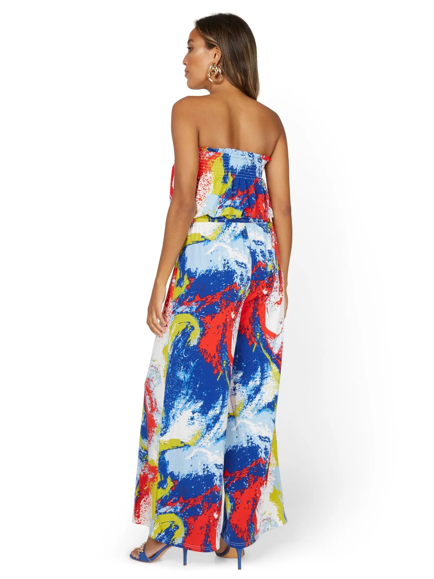 Marble-Print Strapless Jumpsuit