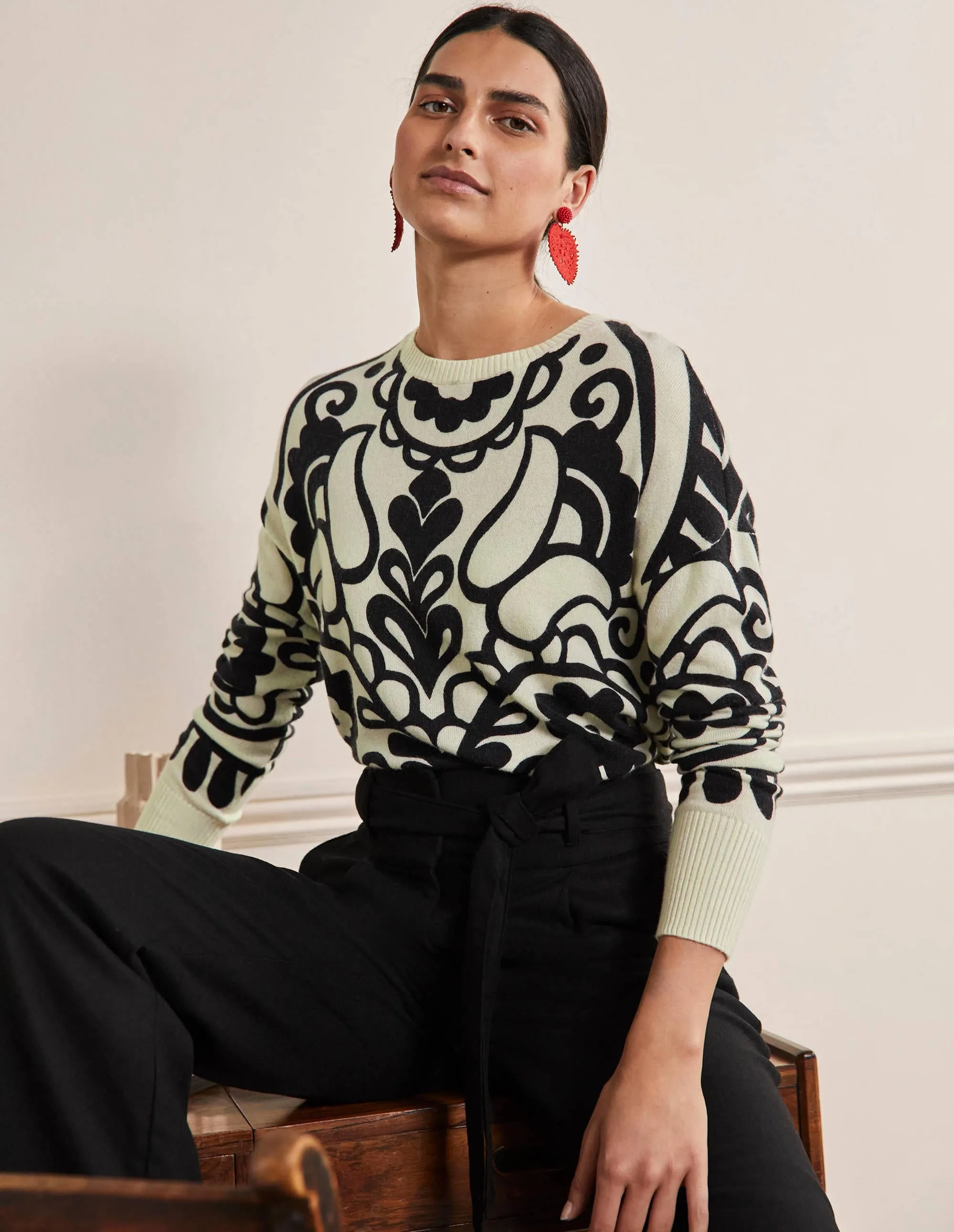Margot Cashmere Jumper-Ivory, Floral Heart