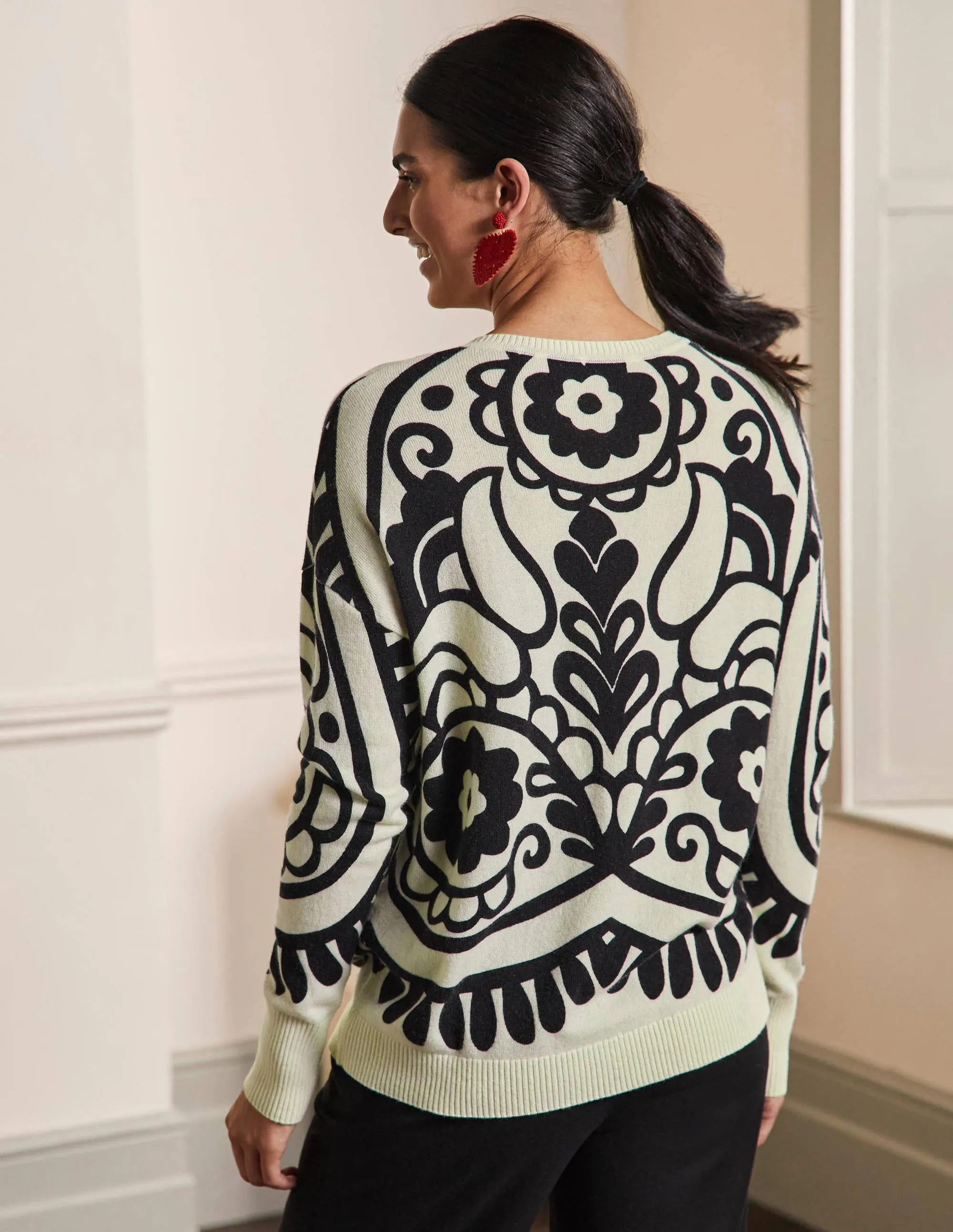 Margot Cashmere Jumper-Ivory, Floral Heart