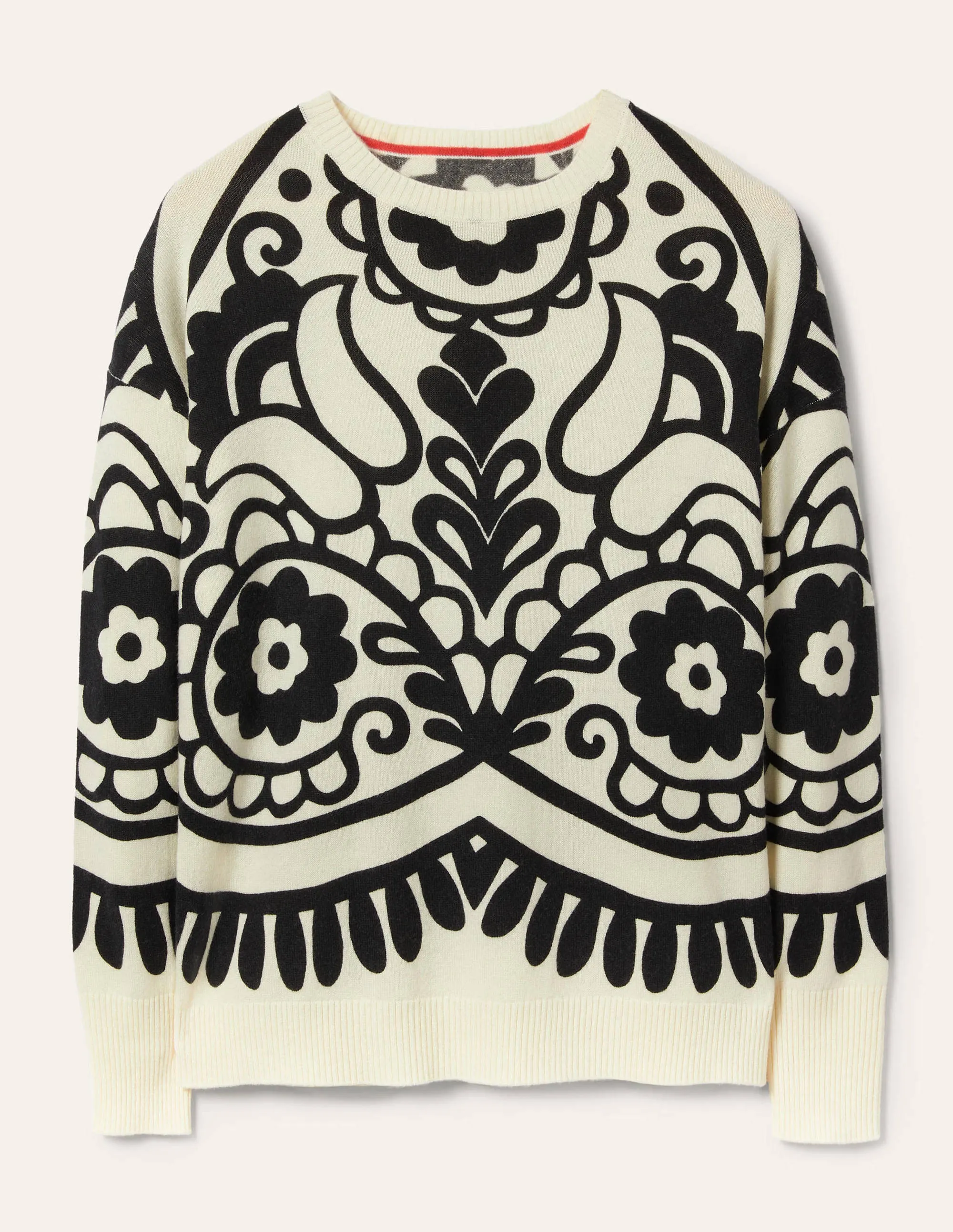Margot Cashmere Jumper-Ivory, Floral Heart