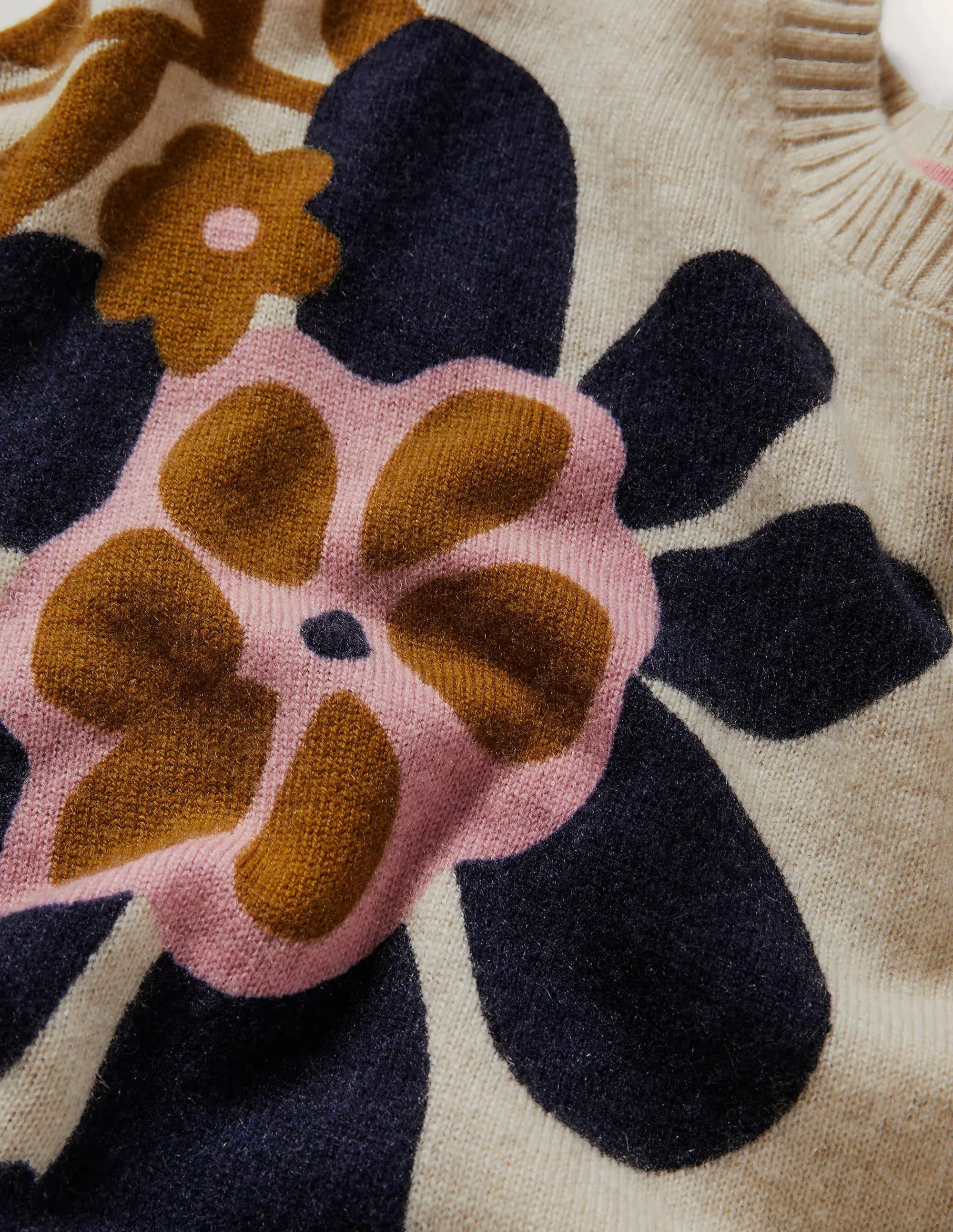 Margot Cashmere Jumper-Oatmeal Melange, Floral Bloom