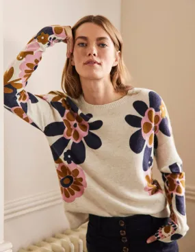 Margot Cashmere Jumper-Oatmeal Melange, Floral Bloom