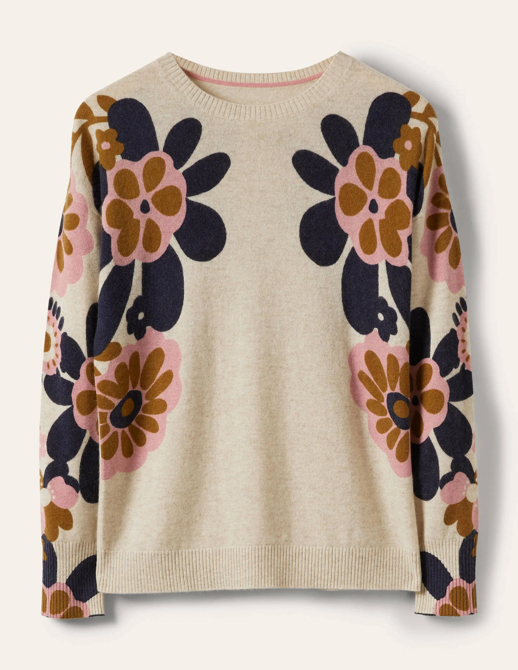 Margot Cashmere Jumper-Oatmeal Melange, Floral Bloom