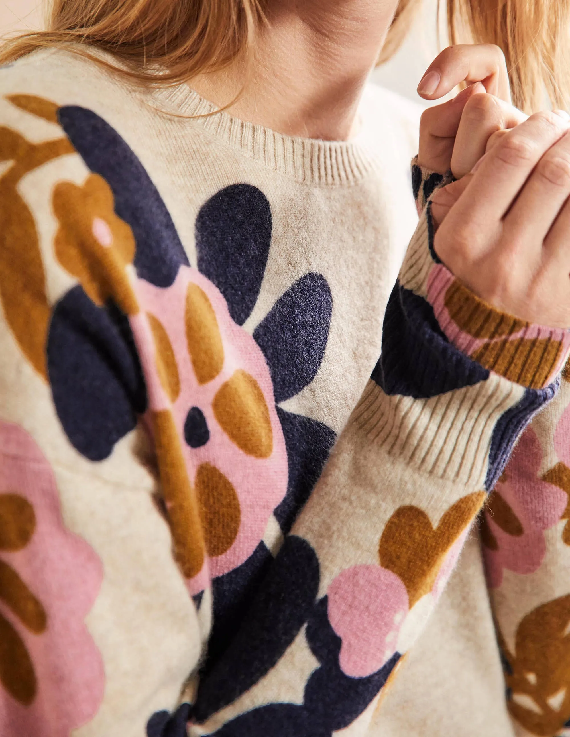 Margot Cashmere Jumper-Oatmeal Melange, Floral Bloom