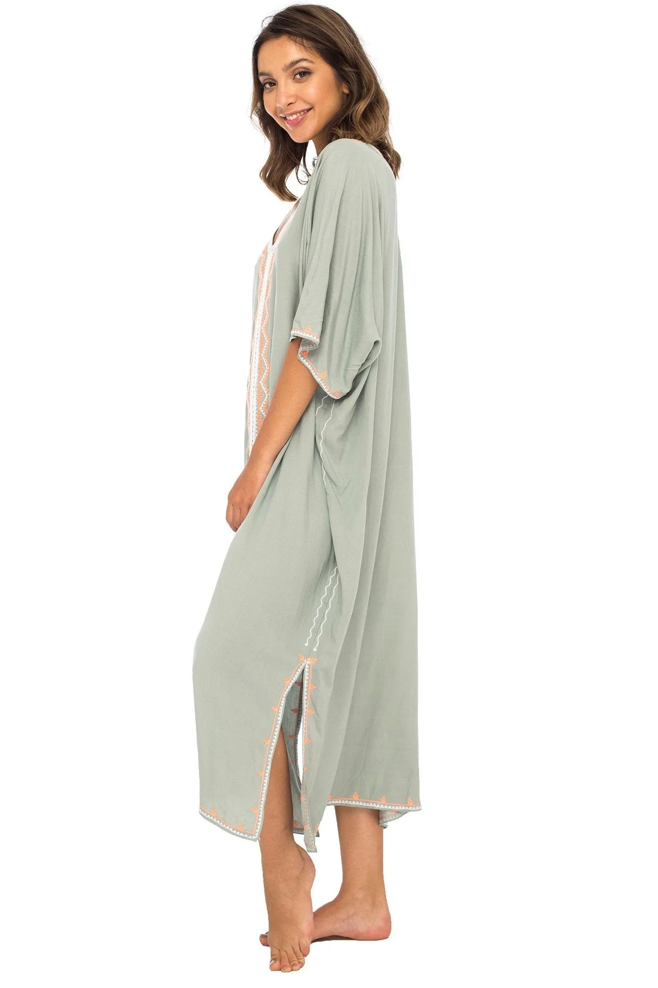 Maxi Embroidered Beach Dress Cover Up