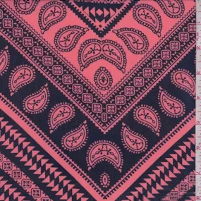Melon Pink/Navy Paisley Chevron Georgette Fabric