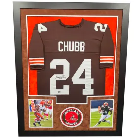 Nick Chubb Signed Cleveland Brown Custom Double-Suede Framed football Jersey (Beckett)