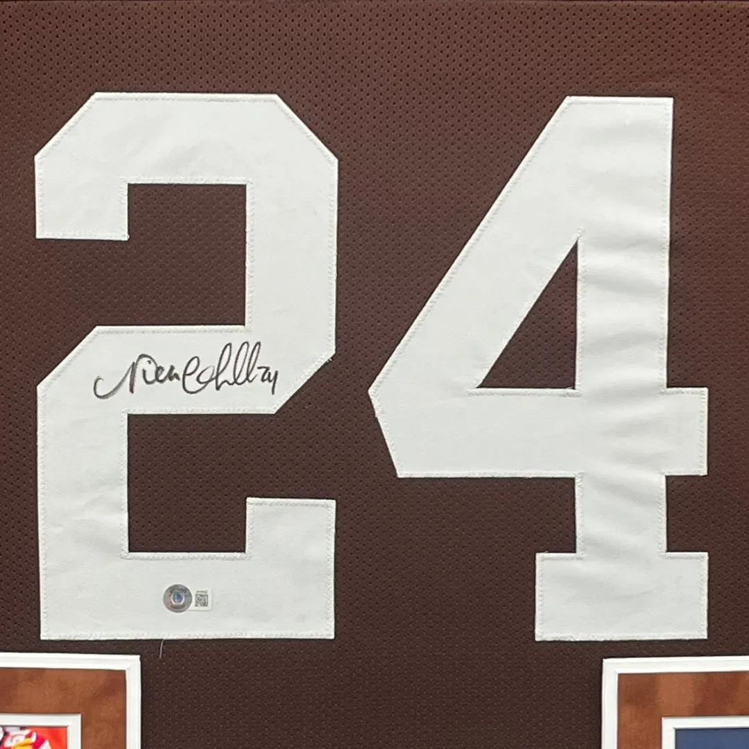 Nick Chubb Signed Cleveland Brown Custom Double-Suede Framed football Jersey (Beckett)