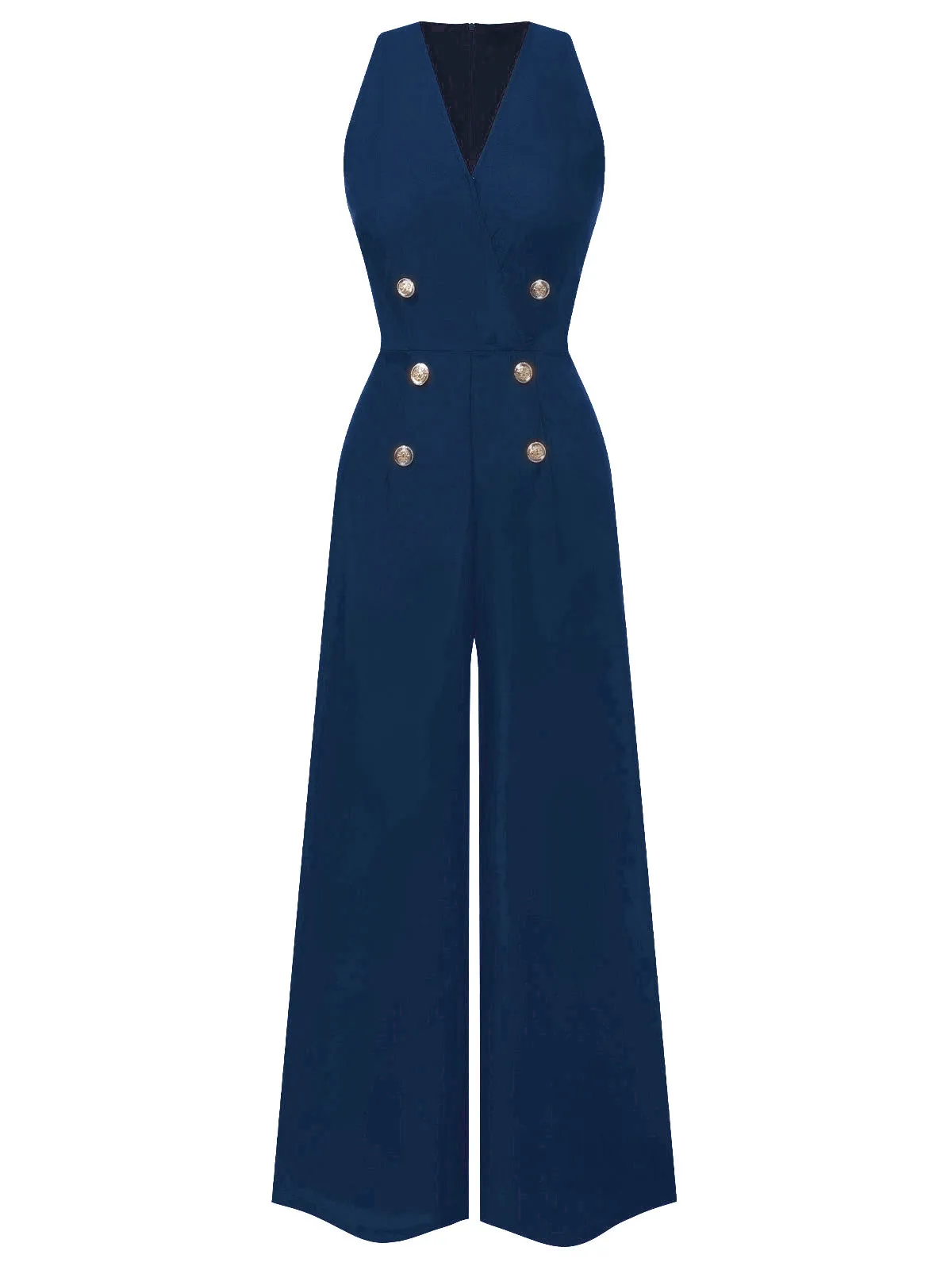 Red 1950s Sleeveless Buttoned Solid Jumpsuit