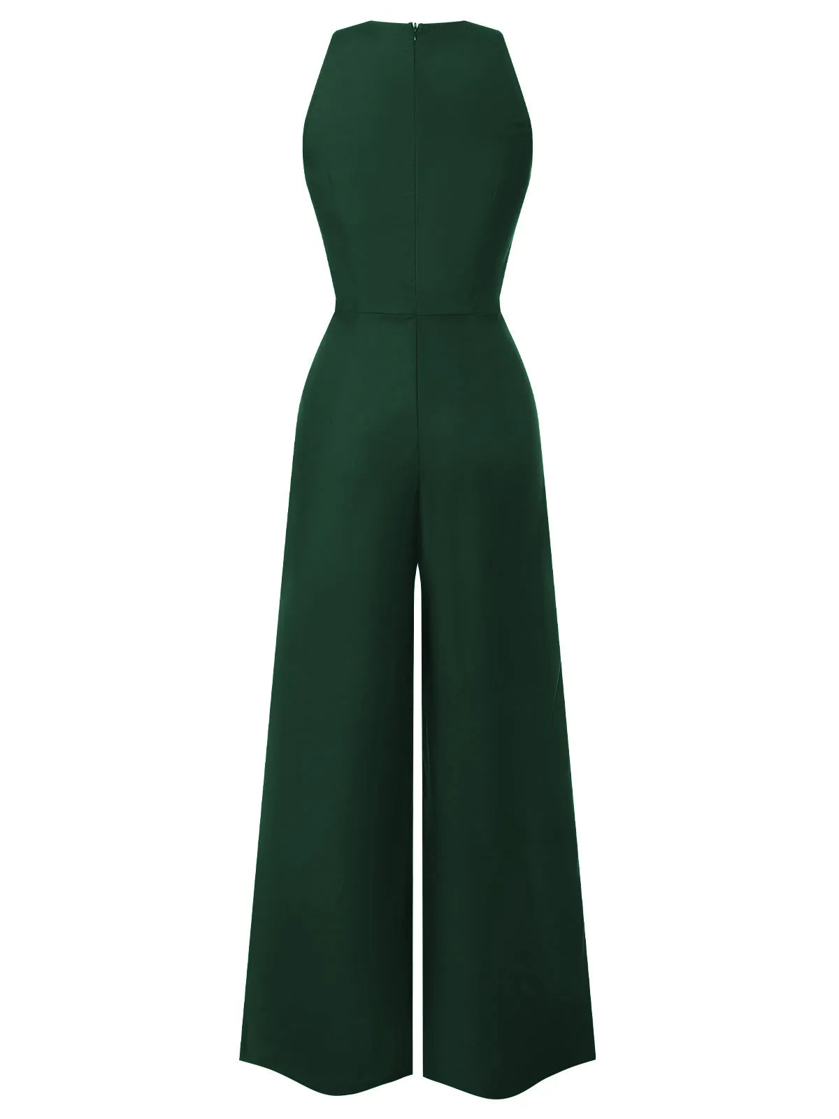 Red 1950s Sleeveless Buttoned Solid Jumpsuit
